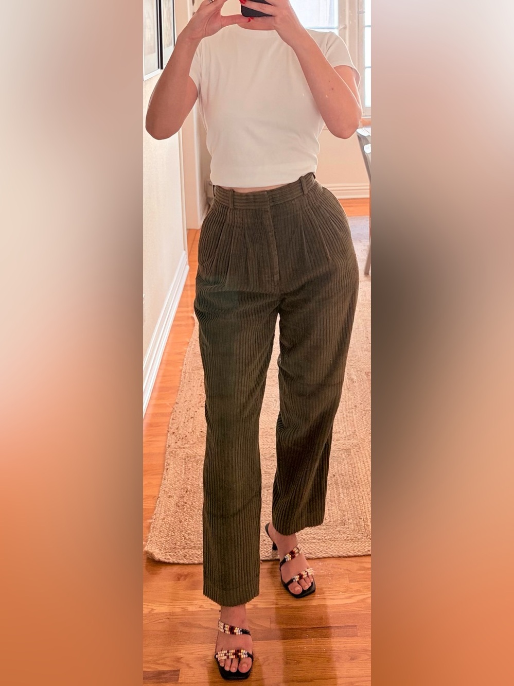 Vintage Olive Green High Waisted Corduroy Pants Straight Leg 90s Minimalist